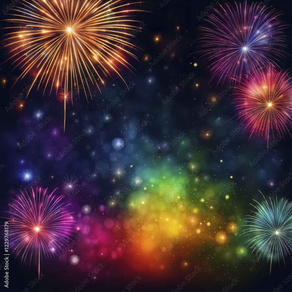 Fototapeta premium A beautiful display of colorful fireworks illuminating the night sky in a festive celebration, AI generated