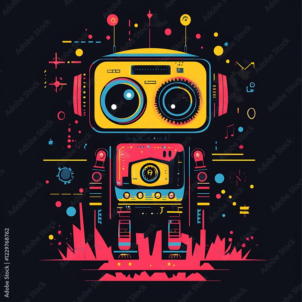 Fototapeta premium Colorful retro robot graphic design illustration
