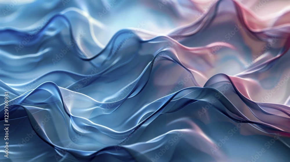 Fototapeta premium Abstract fluid waves in shades of blue and pink creating a smooth and ethereal flowing effect, AI generated
