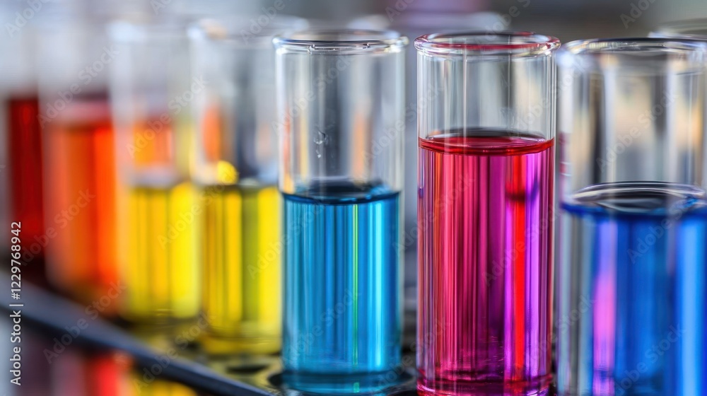 Colorful Chemistry: A vibrant array of test tubes filled with various colored liquids, showcasing the beauty of scientific experimentation. Colorful Chemistry: A vibrant array of test tubes filled with various colored liquids, showcasing the beauty of scientific experimentation.