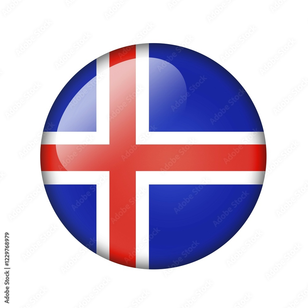 The Icelandic flag. Round glossy icon. Isolated on white background The Icelandic flag. Round glossy icon. Isolated on white background