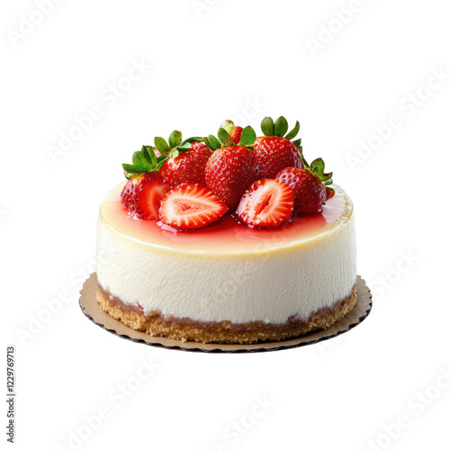 Cheesecake with fresh strawberries isolated on transparent background photo