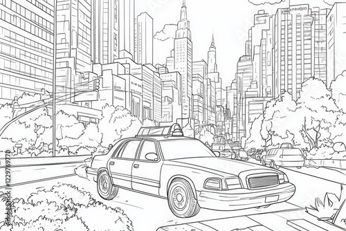 Urban Sketch: Cityscape with Taxi photo