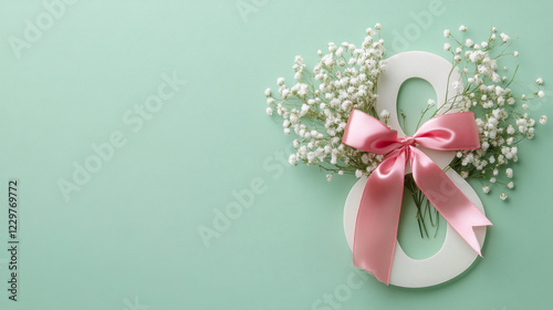 Elegant Womens Day Composition with Number Eight and Flowers