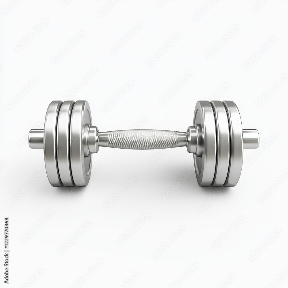 small silver dumbbell with visible grip texture, placed on a bright white background small silver dumbbell with visible grip texture, placed on a bright white background