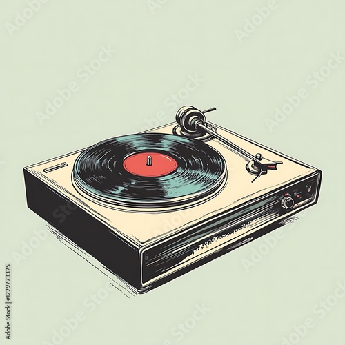 Retro record player illustration, vintage music, artistic design, suitable for posters, prints, and websites photo