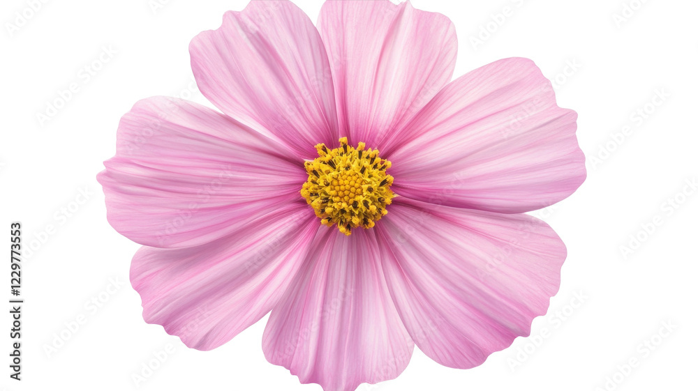 Obraz premium Delicate pink flower with yellow center blooms beautifully in a bright setting