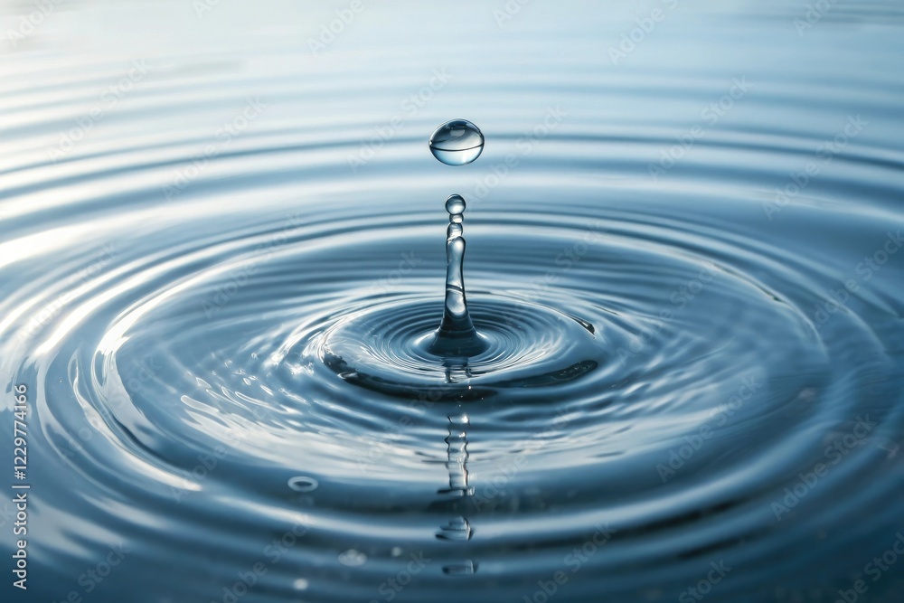 Clear water drop in the middle of a circular wave pattern on a pond's surface, lake, glassy Clear water drop in the middle of a circular wave pattern on a pond's surface, lake, glassy