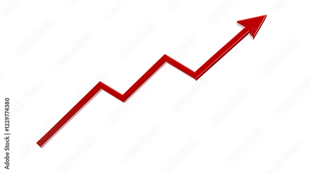 Red upward trending arrow on transparent PNG background for business growth and financial success concepts Red upward trending arrow on transparent PNG background for business growth and financial success concepts