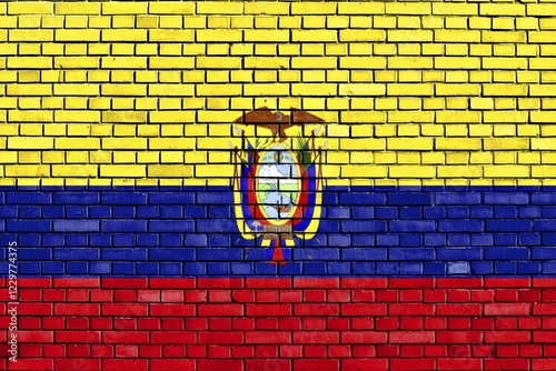 Flag of Ecuador painted on brick wall photo