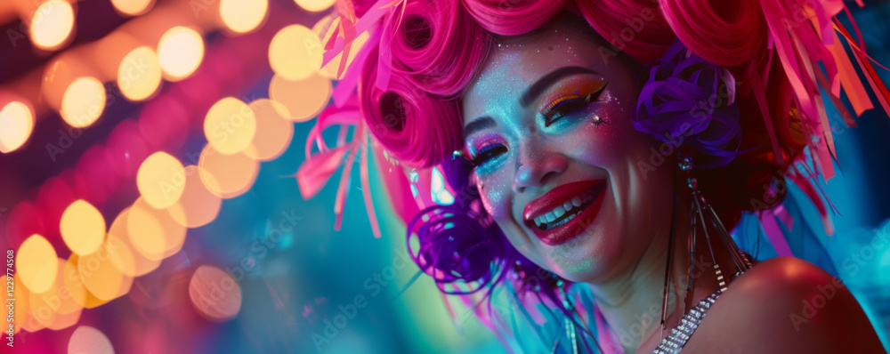 Fototapeta premium Vibrant Carnival Drag Queen with Colorful Makeup