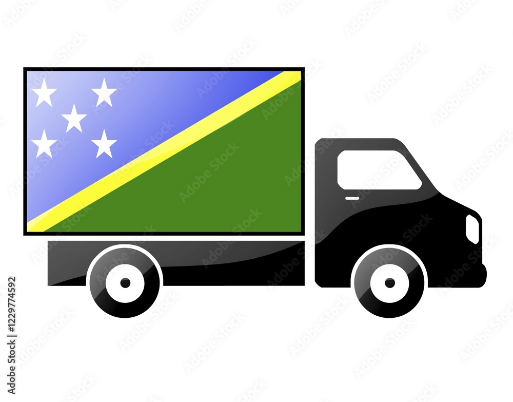 The Solomon Islands flag painted on the silhouette of a truck. glossy illustration The Solomon Islands flag painted on the silhouette of a truck. glossy illustration