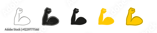 Flexing arm set icon. Power and strong muscle biceps icons. Vector isolated