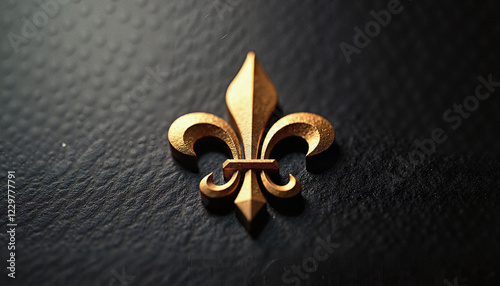 Golden Fleur-de-Lis Emblem on Black Leather Background  

