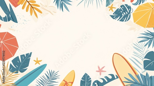 Tropical Summer Vacation Frame With Surfboards And Umbrellas