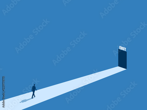 Quitting a job, seeking shelter, avoiding problems, businessman walking towards the exit