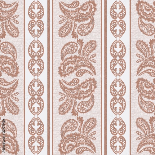 Elegant seamless pattern featuring intricate paisley designs in earthy tones, creating a sophisticated and timeless look perfect for textiles and wallpapers.