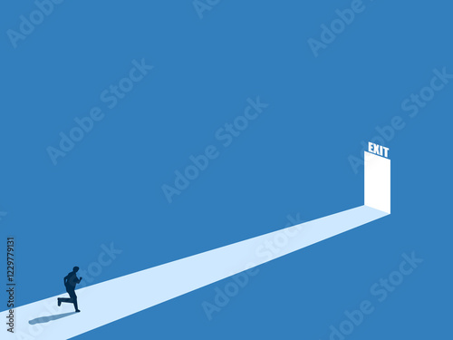 getting out of the situation and finding a new way, Businessman running to the exit door