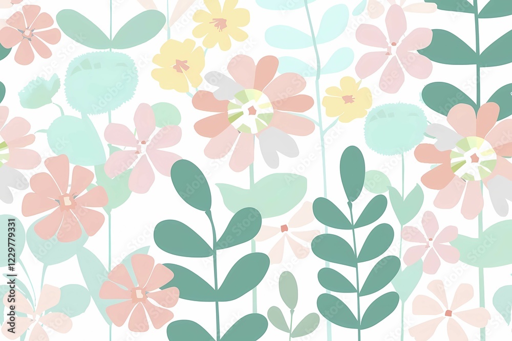 Decorative pastel floral pattern with a soft and simplistic design, illustration, AI generated Decorative pastel floral pattern with a soft and simplistic design, illustration, AI generated