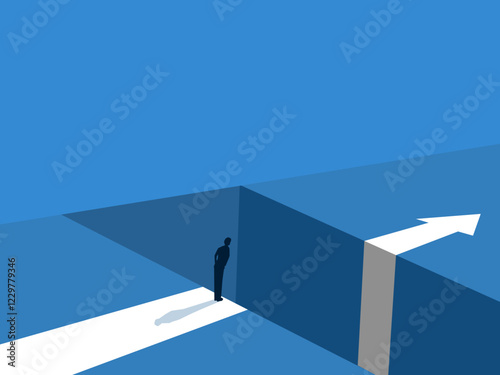 Assess Risk, Obstacle, Challenge, Businessman Standing Looking at the Gap