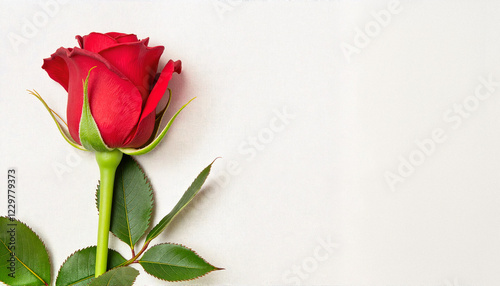 Red rose on white background, Valentine's Day Charity