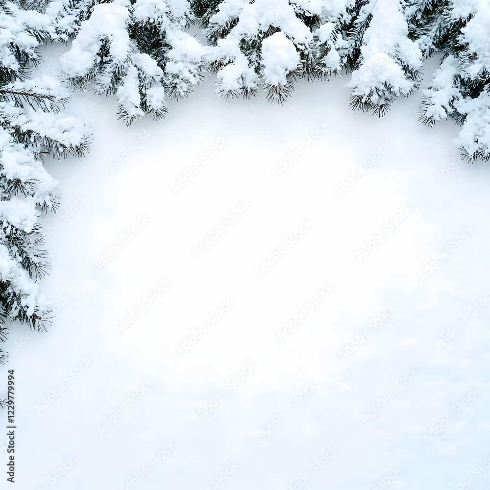 Snowy branches frame winter scene; holiday card Snowy branches frame winter scene; holiday card