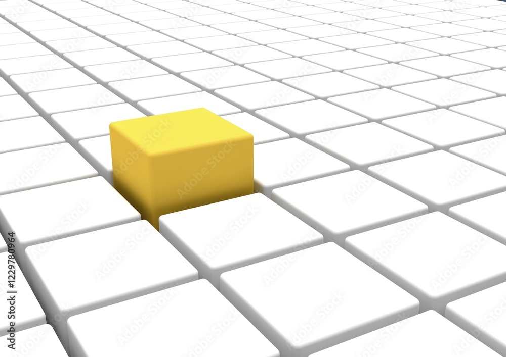 Cube standing out from a group of other cubes, symbolic image for individuality, difference, 3D illustration Cube standing out from a group of other cubes, symbolic image for individuality, difference, 3D illustration