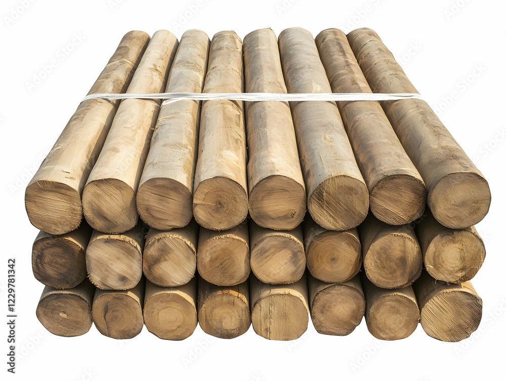 Stacked wooden posts, outdoor storage Stacked wooden posts, outdoor storage