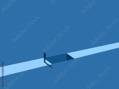 Obstacles, Challenges, Businessman Thinks Standing on the Gap