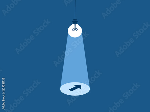 Light bulb guiding direction and arrow pointing to progress