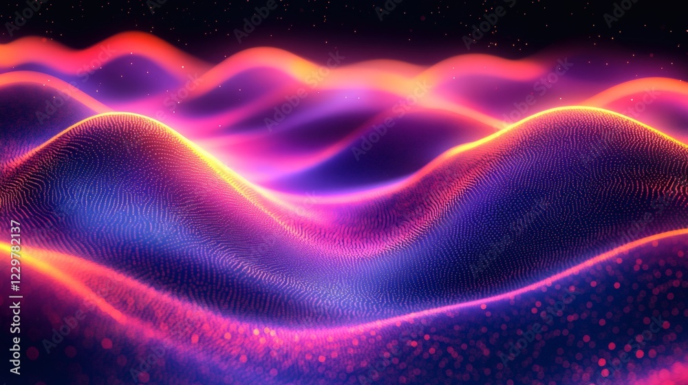 Threedimensional wave patterns vibrant neon colors and glowing textures forming an abstract modern digital wallpaper Threedimensional wave patterns vibrant neon colors and glowing textures forming an abstract modern digital wallpaper