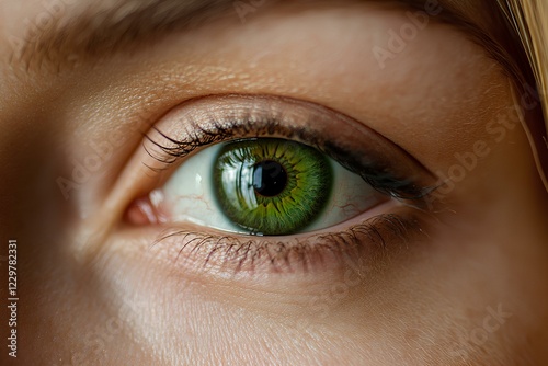 Close-Up of Senior Woman s Thoughtful Green Eye with Wrinkles Ideal for  Adding Text to Your Design  photo