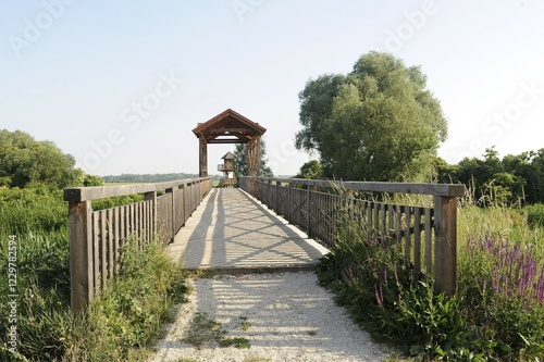 Bridge of Andau crossing Einserkanal canal, Austrian-Hungarian border, in Seewinkel, near Andau, Austria, Europe photo