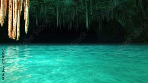 Teal Water Cave With Stalactites