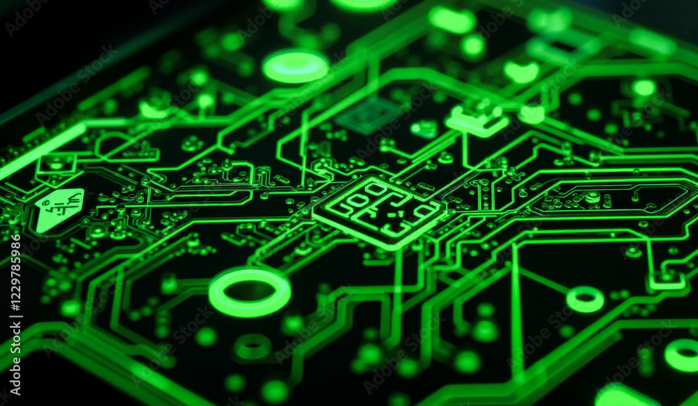 a close up of a circuit board with a green light on top of it
a close up of a circuit board with a green light on top of it