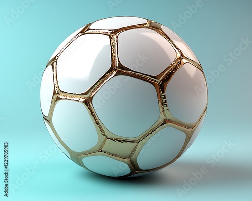 3d rendering golden white soccer ball. photo