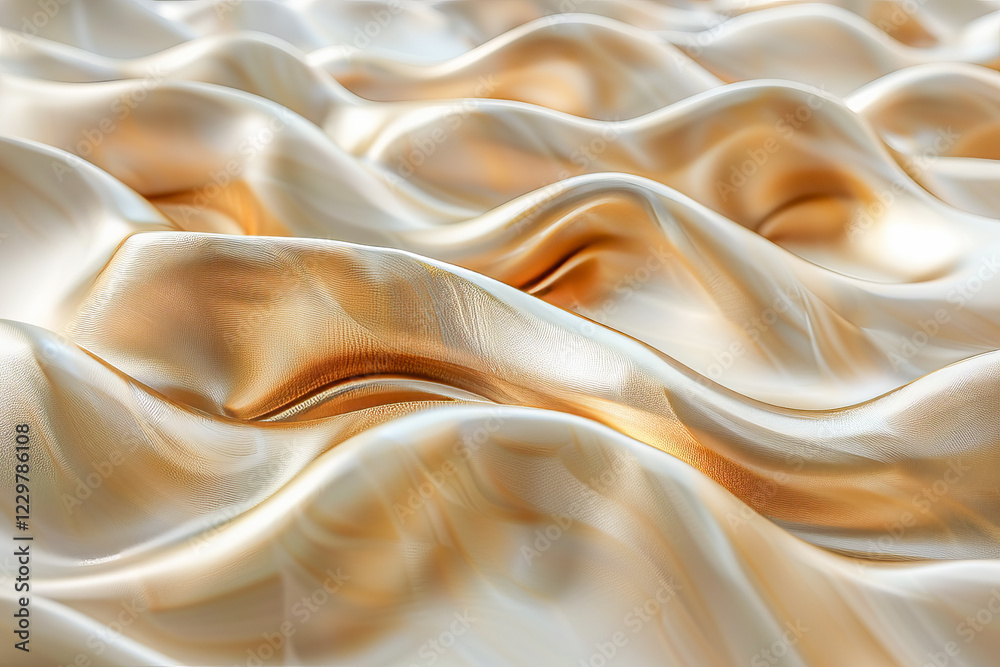Fototapeta premium Golden silk fabric flowing smoothly creating elegant waves
