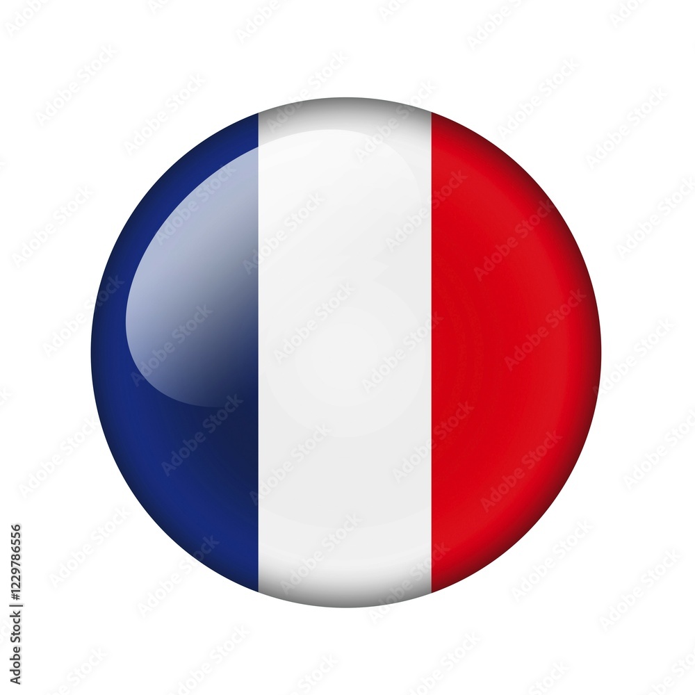 The French flag. Round glossy icon. Isolated on white background