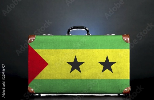 The São Tomé and Príncipe flag on a suitcase for travel