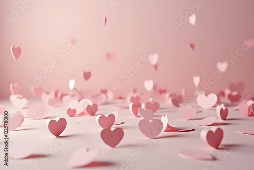 Whimsical paper hearts scattered on the floor