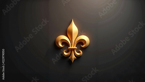 Golden Fleur-de-Lis Emblem on Black Leather Background  

