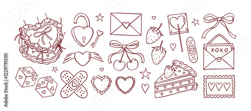 Coquette Happy Valentine's Day doodle set