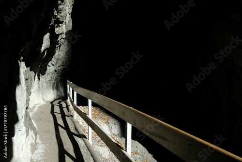Hiking trail in the dusky Rappenloch canyon - Dornbirn, Vorarlberg, Austria, Europe., Europe photo