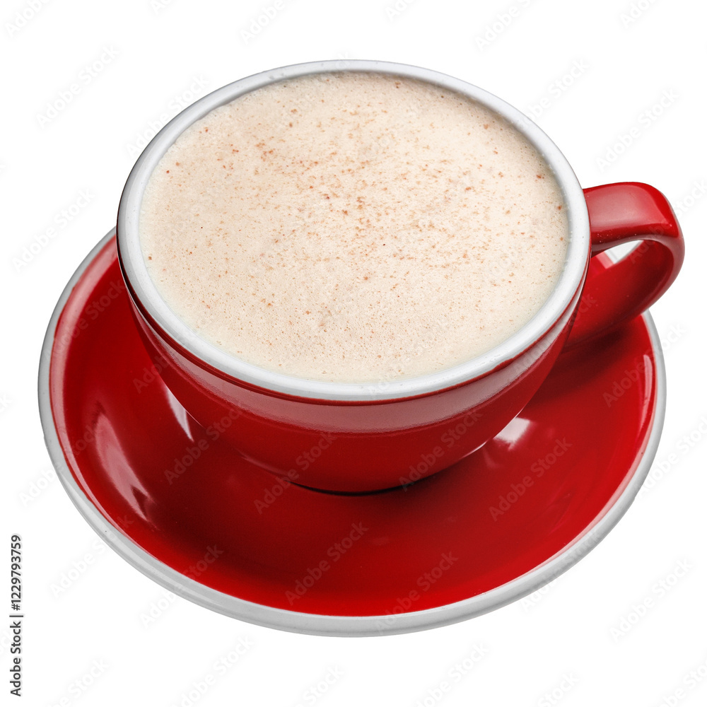 Coffee with foam in a red cup. cafe or restaurant menu Coffee with foam in a red cup. cafe or restaurant menu