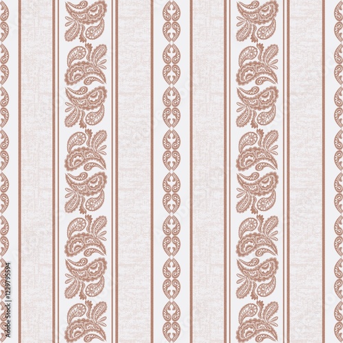 Elegant seamless pattern featuring intricate paisley designs in earthy tones, creating a sophisticated and timeless look perfect for textiles and wallpapers.