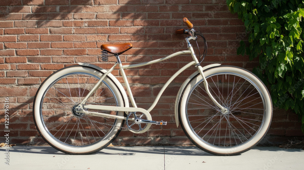 Bicycle leaning against a brick wall in an urban setting during the day Bicycle leaning against a brick wall in an urban setting during the day