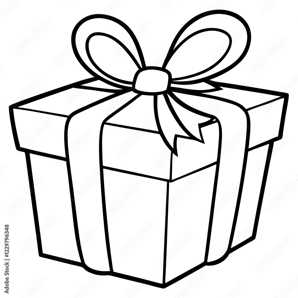 Artistic outline of a wrapped gift and bow Artistic outline of a wrapped gift and bow