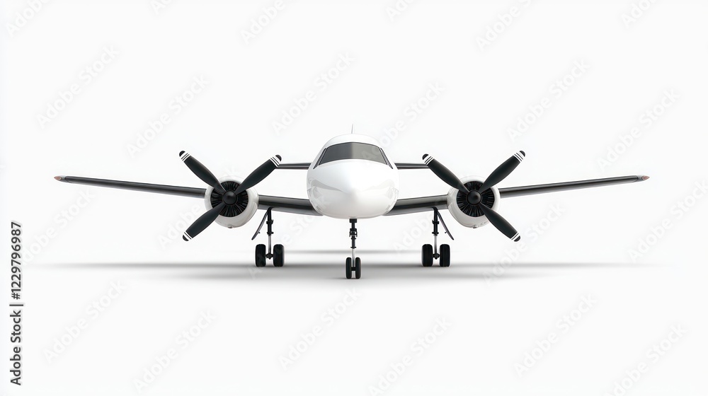 Fototapeta premium White Twin Propeller Airplane Front View 3D Render