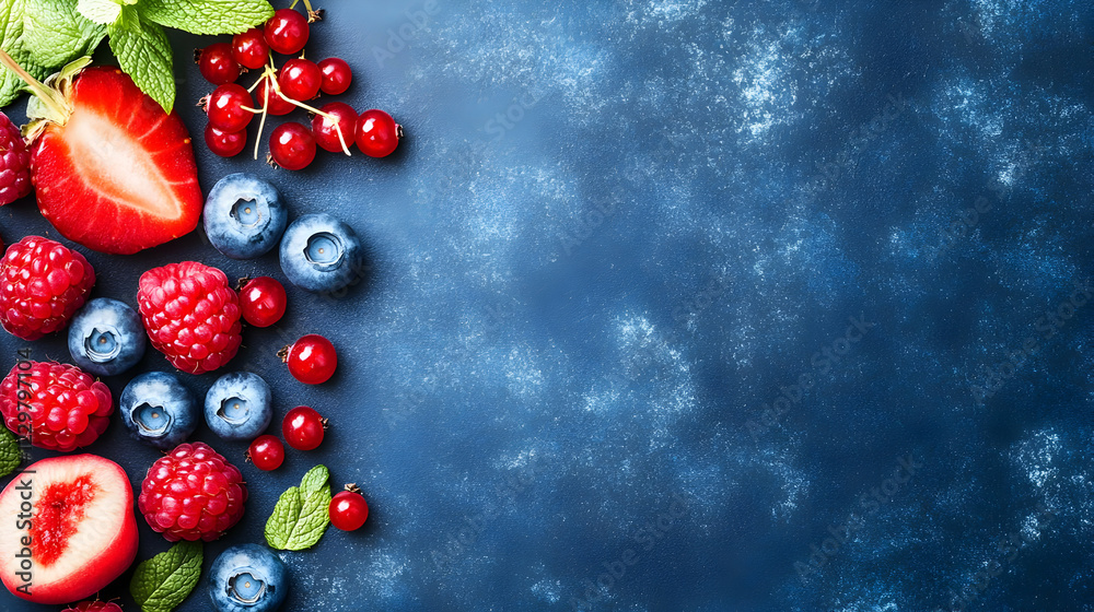 Fresh berries on blue background Fresh berries on blue background