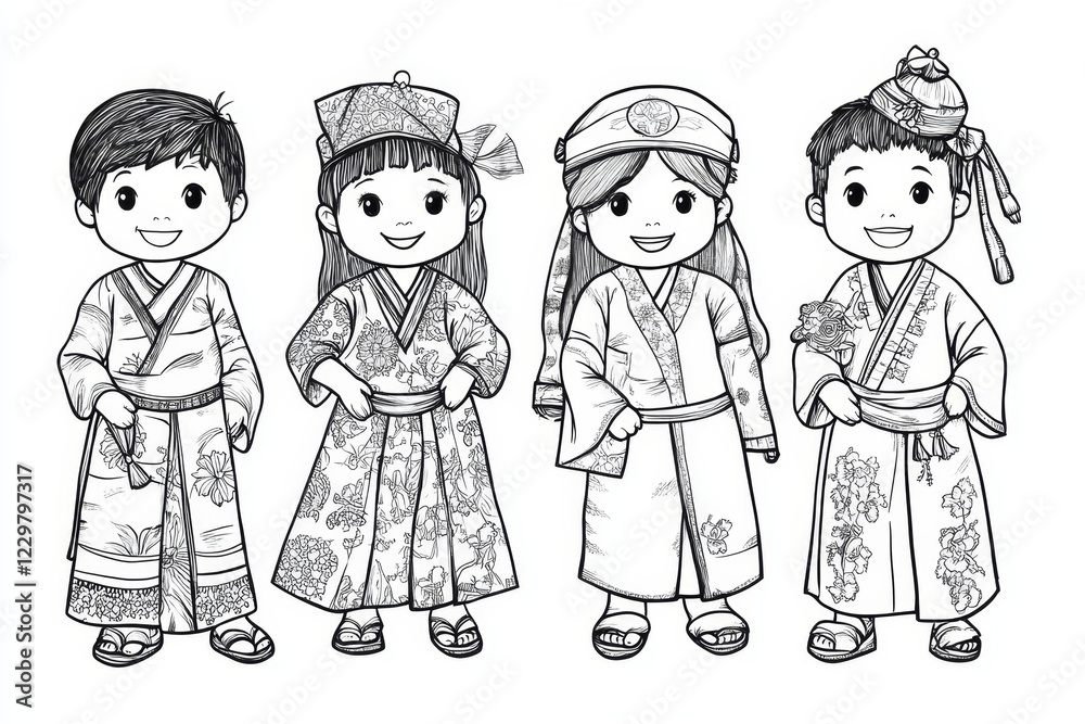 Adorable Children in Traditional Asian Attire Adorable Children in Traditional Asian Attire